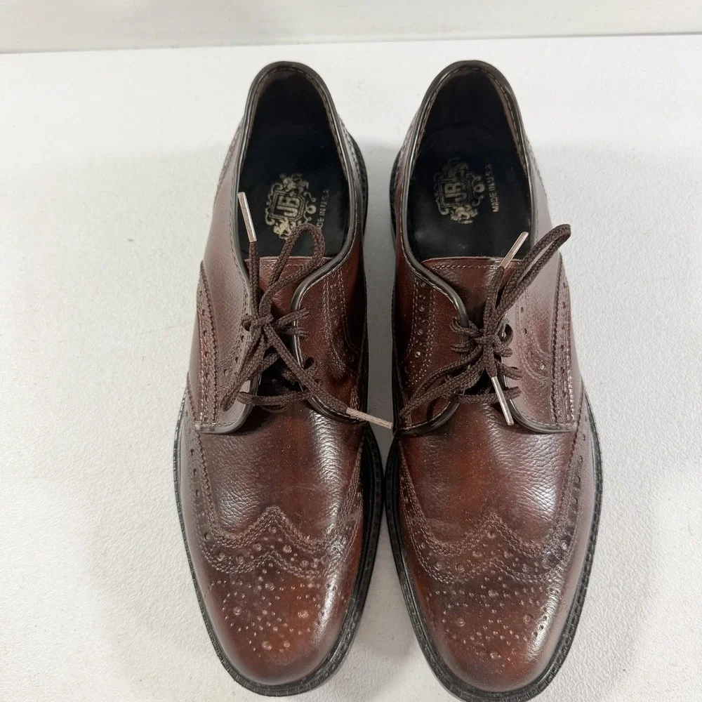 Vintage JB Brown Leather Wingtip Oxford Men's Dress Shoes Size 9 M Made In USA